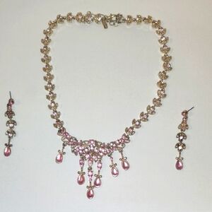 Elegant Pink Crystal Necklace and Earring Set